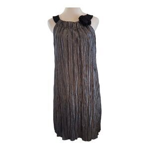 London Times Womens Halter Short Dress Size 8 Crinkle‎ Taffeta Silver Black Y2K